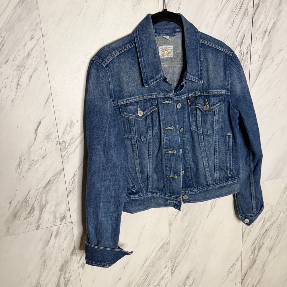 Levi's Classic Cropped Cotton Blue Denim Jean Jacket SZ L